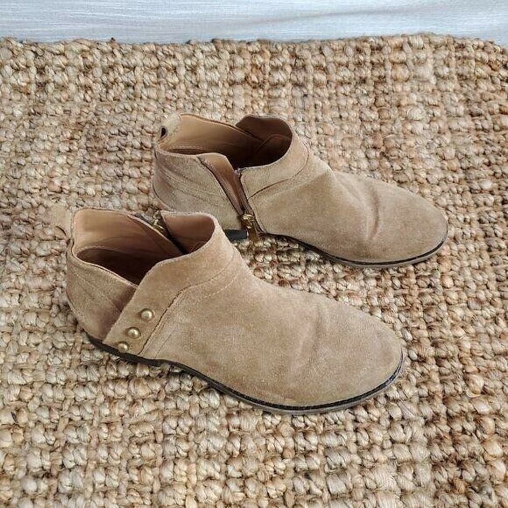 Franco Sarto Womens Booties Size 6 Beige Suede Studded Side Zip Almond Toe